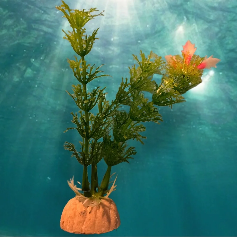 Aquarium Decor: Little Poly Resin Cave And 5 Soft Plastic Plants